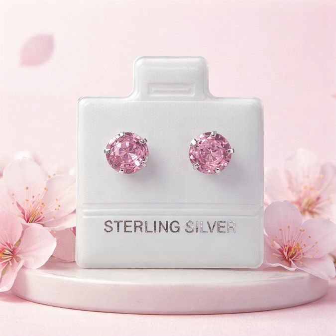 Broquel Recto Redondo 6Rosa MM  Plata 925 MX