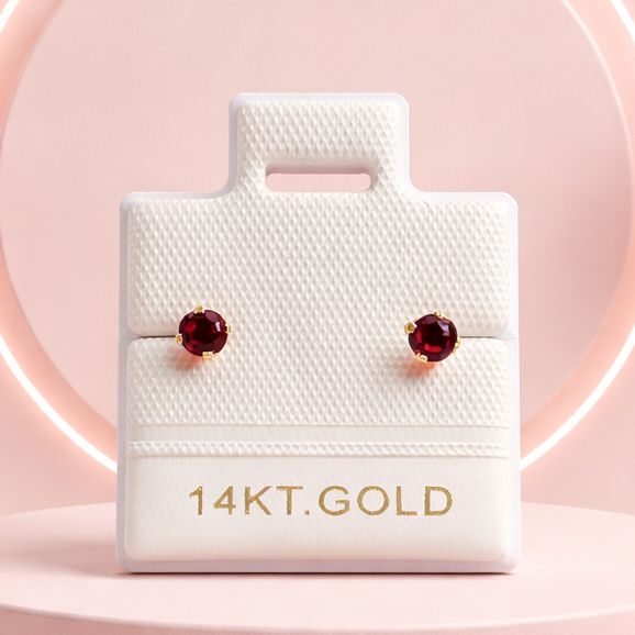 Broquel  Redondo Zirconia Rojo 3mm Oro 14K MX