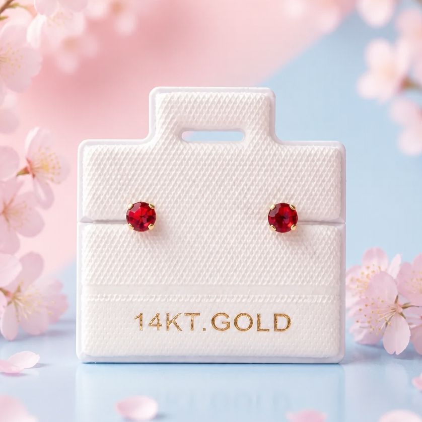 Broquel  Redondo Zirconia Rojo 3mm Oro 14K MX