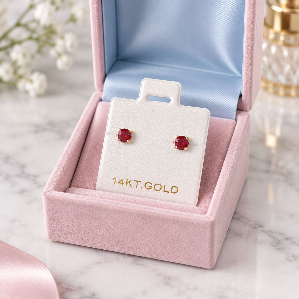 Broquel  Redondo Zirconia Rojo 3mm Oro 14K MX