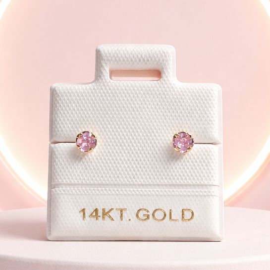 Broquel  Redondo Zirconia Rosa 3mm Oro 14K MX