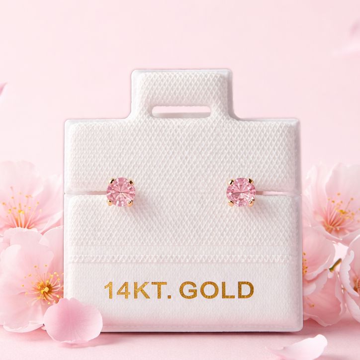 Broquel  Redondo Zirconia Rosa 3mm Oro 14K MX