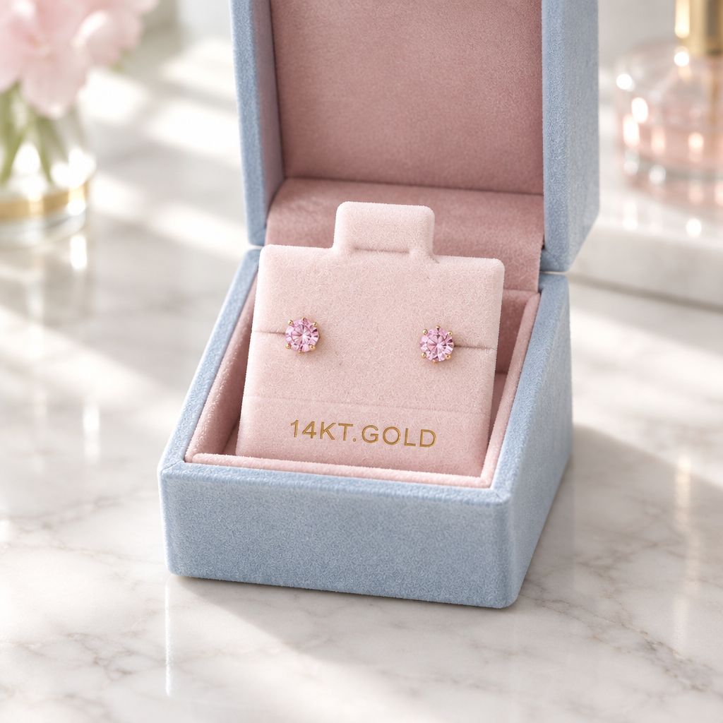 Broquel  Redondo Zirconia Rosa 3mm Oro 14K MX
