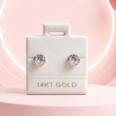 Broquel Redondo Zirconia Blanca 5MM Oro 14K. MX