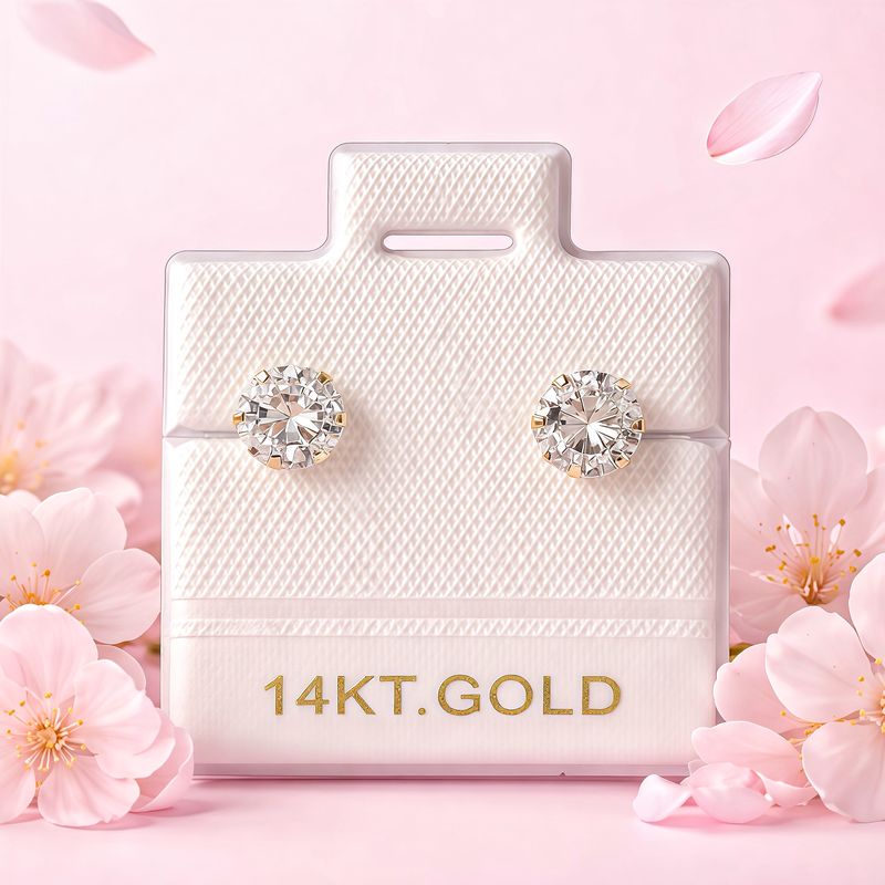 Broquel Redondo Zirconia Blanca 5MM Oro 14K. MX