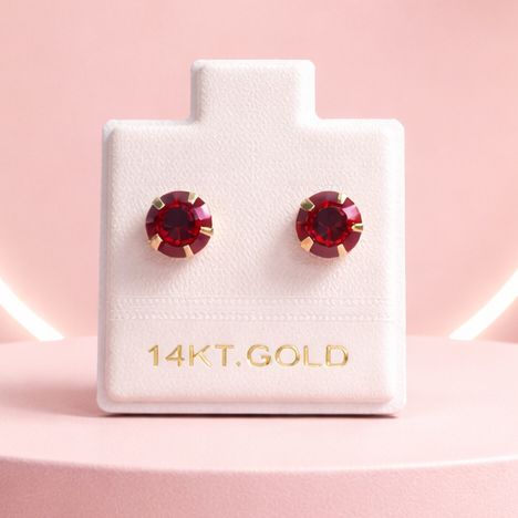 Broquel Redondo Zirconia Roja 6MM Oro 14K. MX