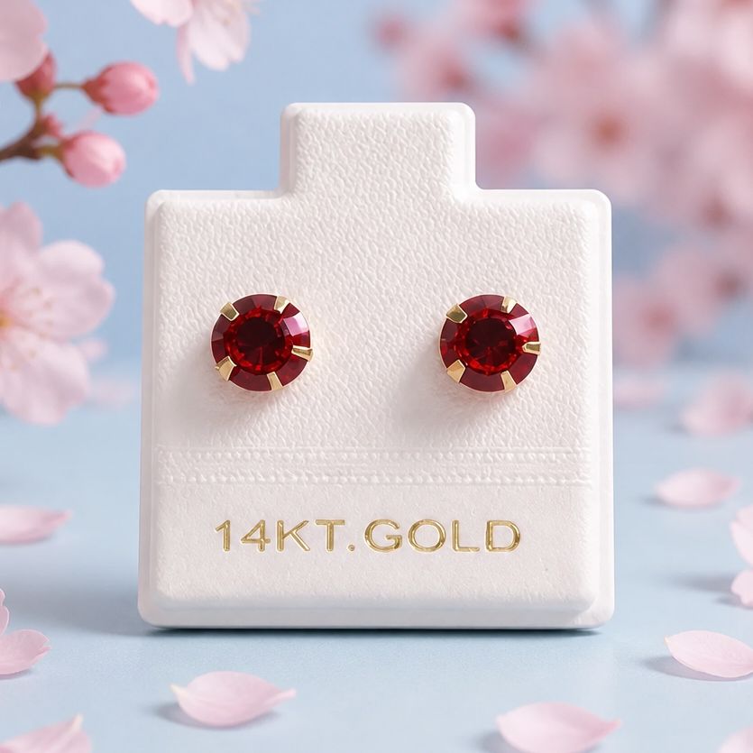 Broquel Redondo Zirconia Roja 6MM Oro 14K. MX