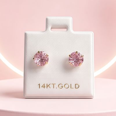 Broquel Redondo Zirconia Rosa 6MM Oro 14K. MX