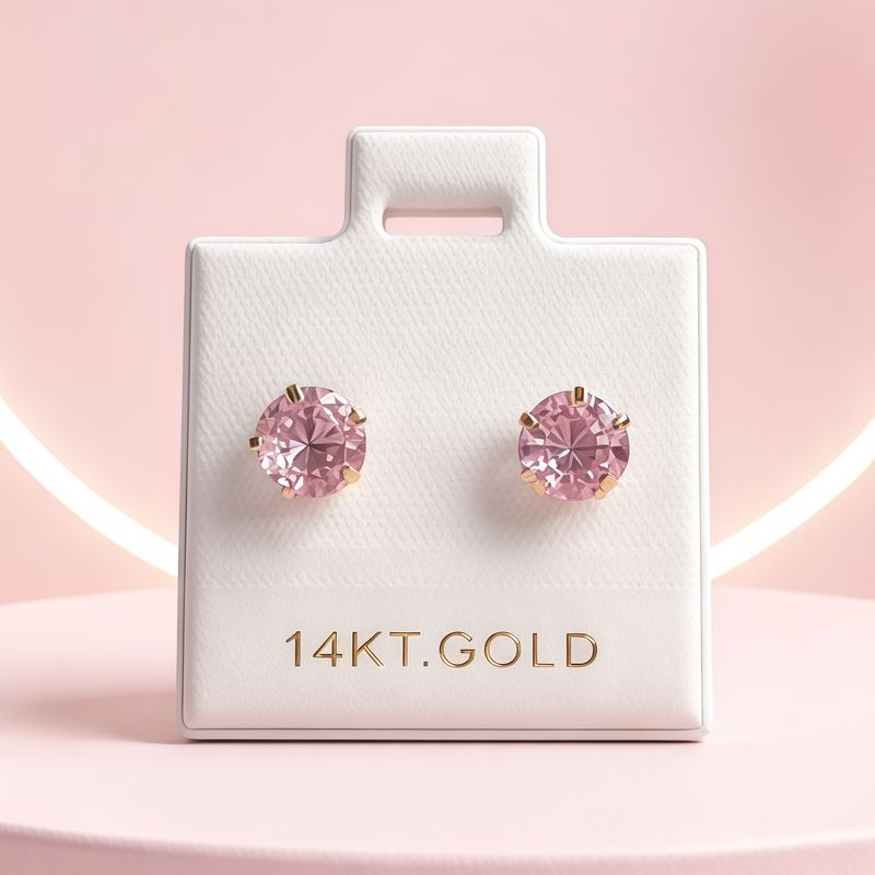 Broquel Redondo Zirconia Rosa 6MM Oro 14K. MX