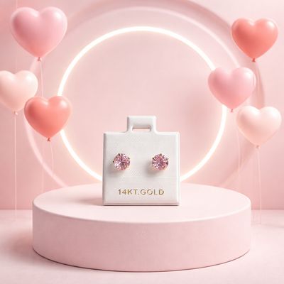 Broquel Redondo Zirconia Rosa 6MM Oro 14K. MX
