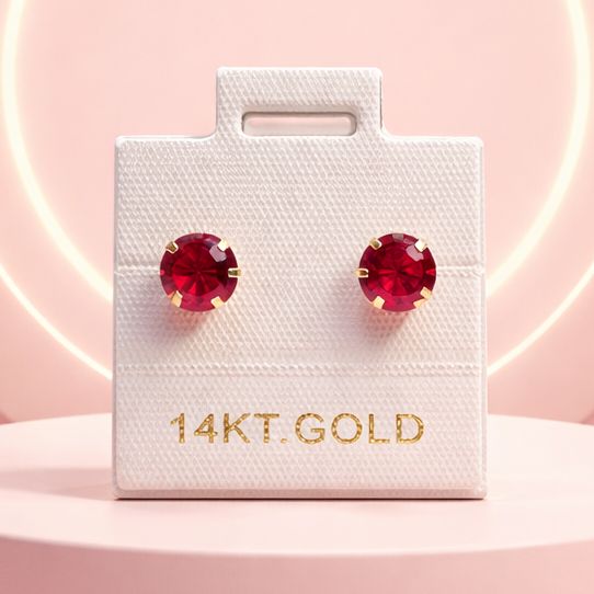 Broquel Redondo Zirconia Rojo 5MM Oro 14K. MX