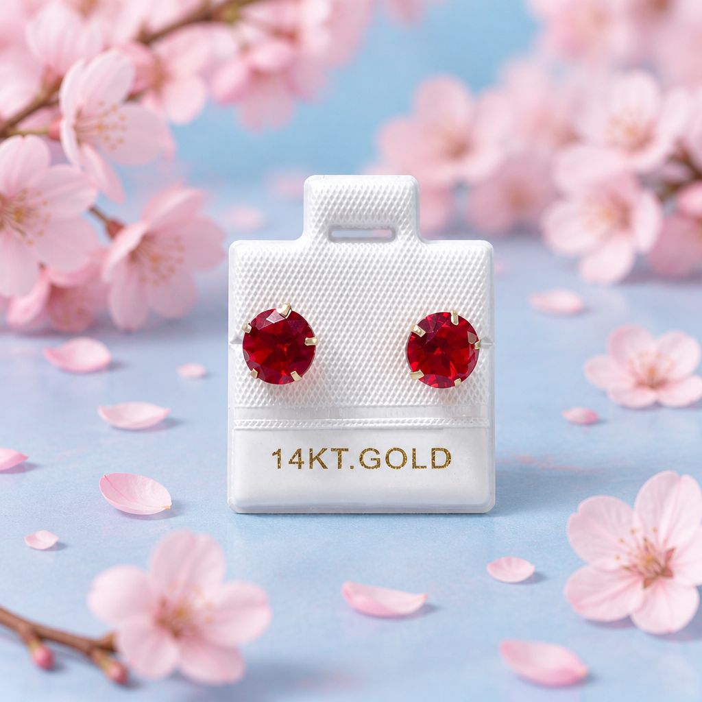 Broquel Redondo Zirconia Rojo 5MM Oro 14K. MX