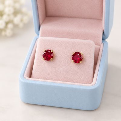 Broquel Redondo Zirconia Rojo 5MM Oro 14K. MX