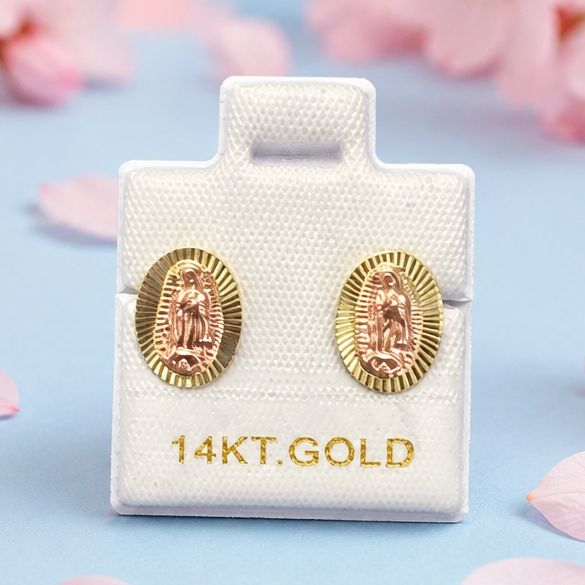Broquel Virgen de Guadalupe 2 colores mide 10mm oro 14K
