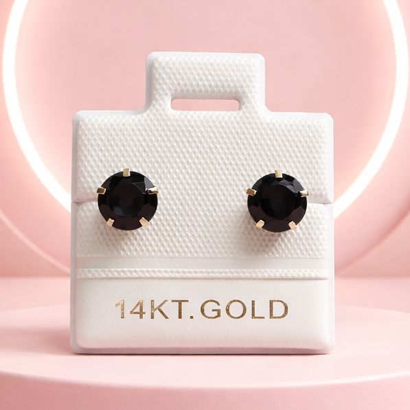 Broquel Redondo Zirconia Negra 6MM Oro 14K. MX