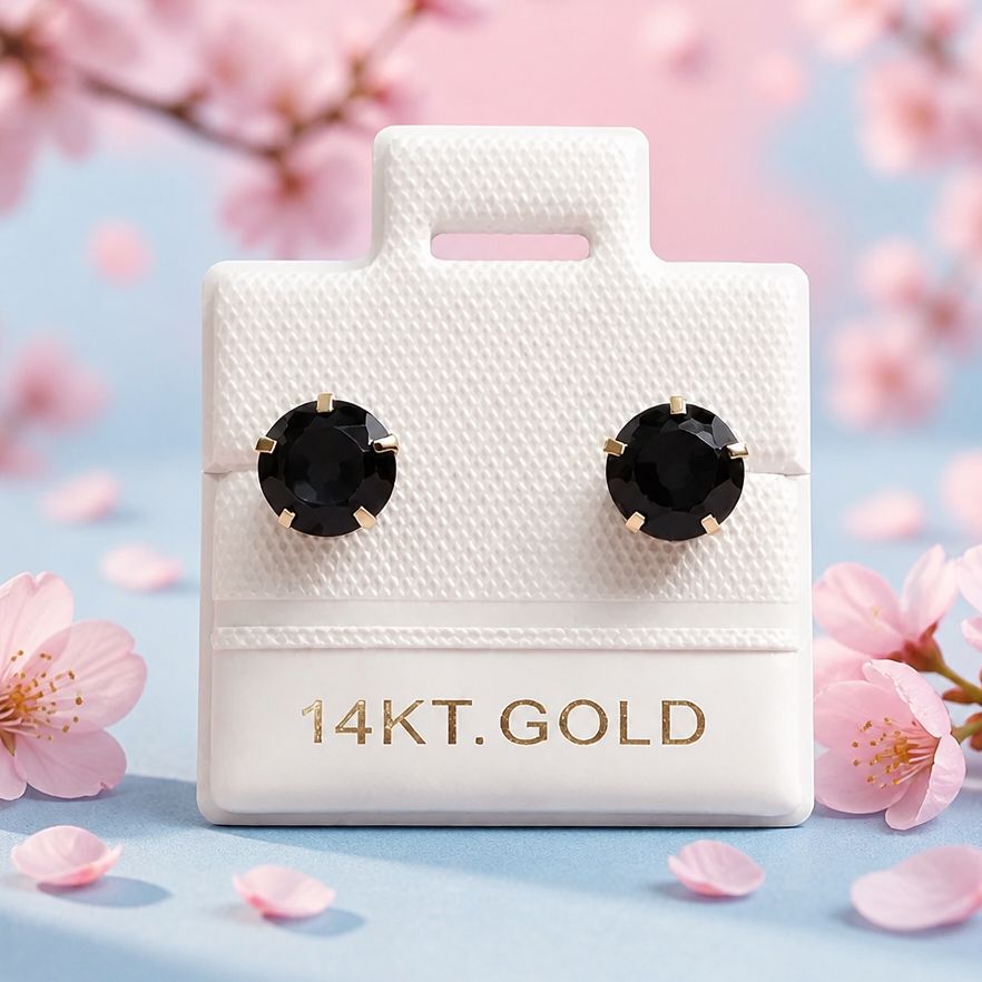 Broquel Redondo Zirconia Negra 6MM Oro 14K. MX