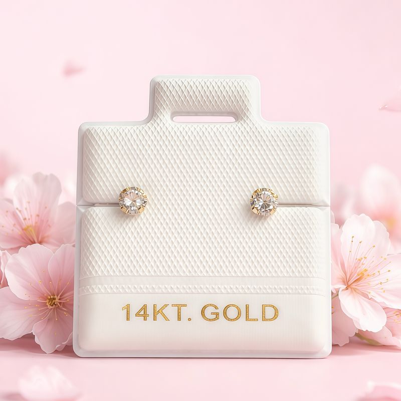 Broquel  Redondo Zirconia Blanca 3mm Oro 14K MX