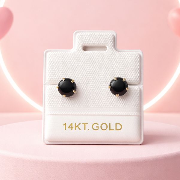 Broquel Redondo Zirconia Negro 5MM Oro 14K. MX