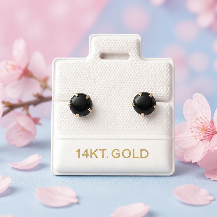 Broquel Redondo Zirconia Negro 5MM Oro 14K. MX
