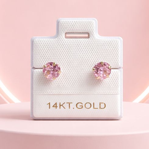 Broquel Redondo Zirconia Rosa 5MM Oro 14K. MX