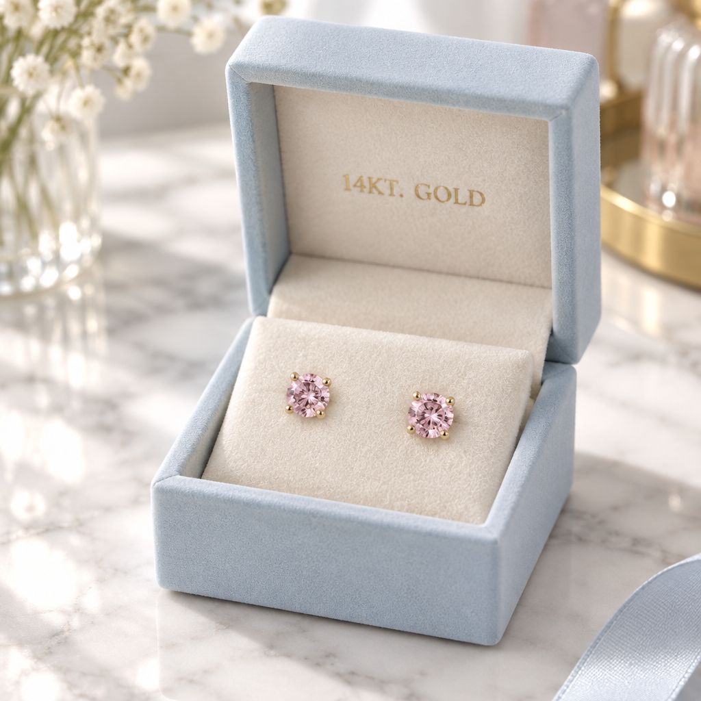 Broquel Redondo Zirconia Rosa 5MM Oro 14K. MX
