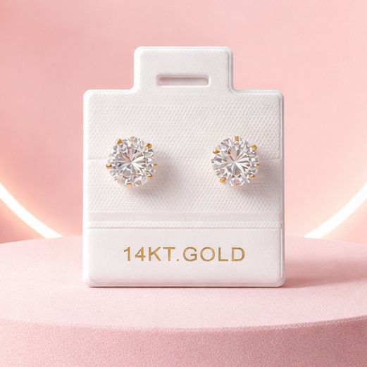 Broquel Redondo Zirconia Blanca 6MM Oro 14K. MX