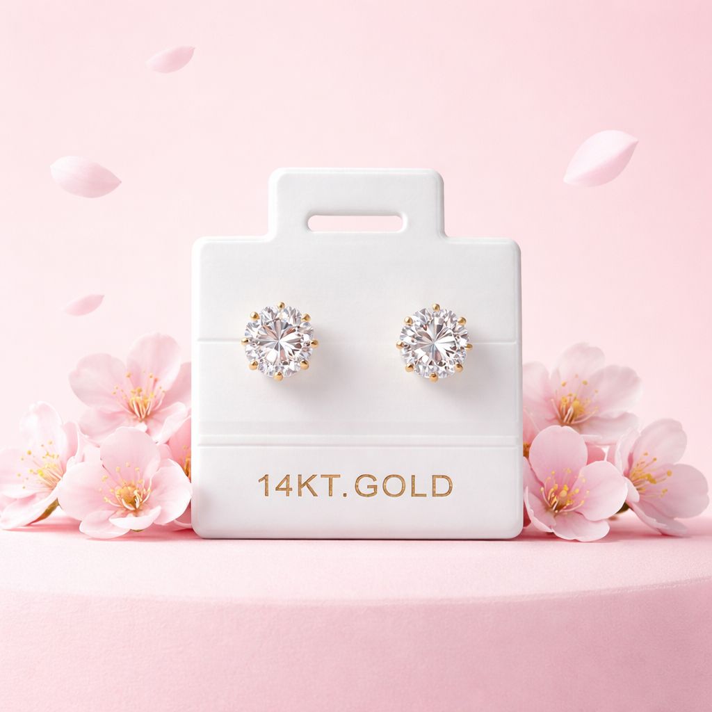 Broquel Redondo Zirconia Blanca 6MM Oro 14K. MX