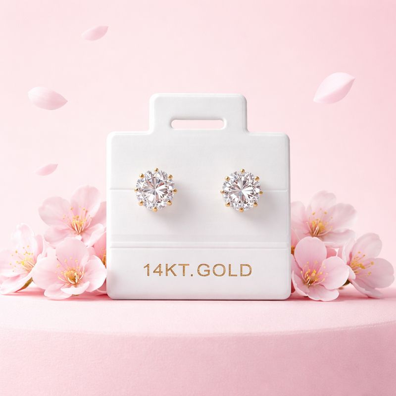 Broquel Redondo Zirconia Blanca 6MM Oro 14K. MX