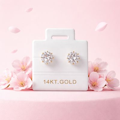 Broquel Redondo Zirconia Blanca 6MM Oro 14K. MX