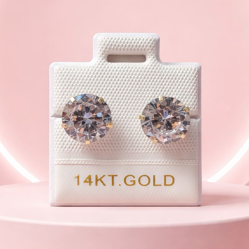 Broquel Redondo Zirconia Blanca 8MM, Oro 14K. MX