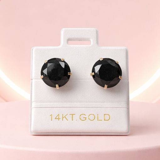 Broquel Redondo Zirconia Negro 8MM, Oro 14K. MX