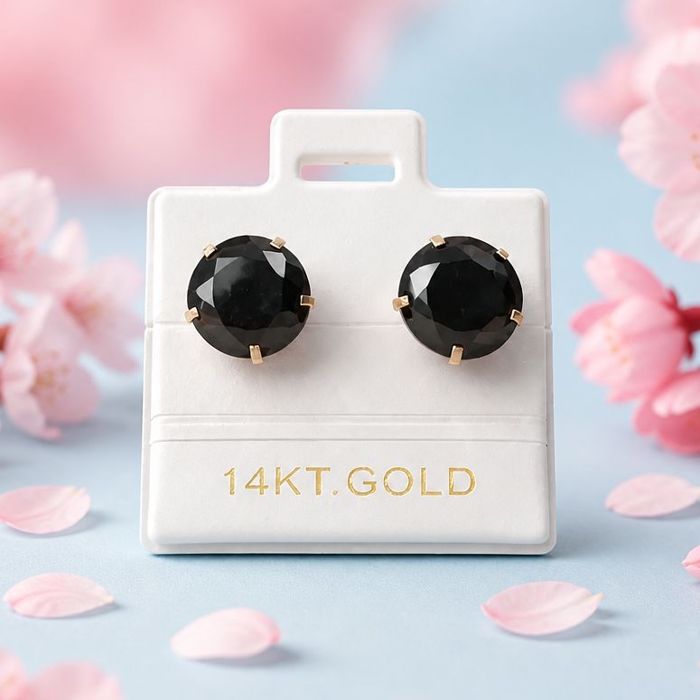 Broquel Redondo Zirconia Negro 8MM, Oro 14K. MXBroche de mariposa 