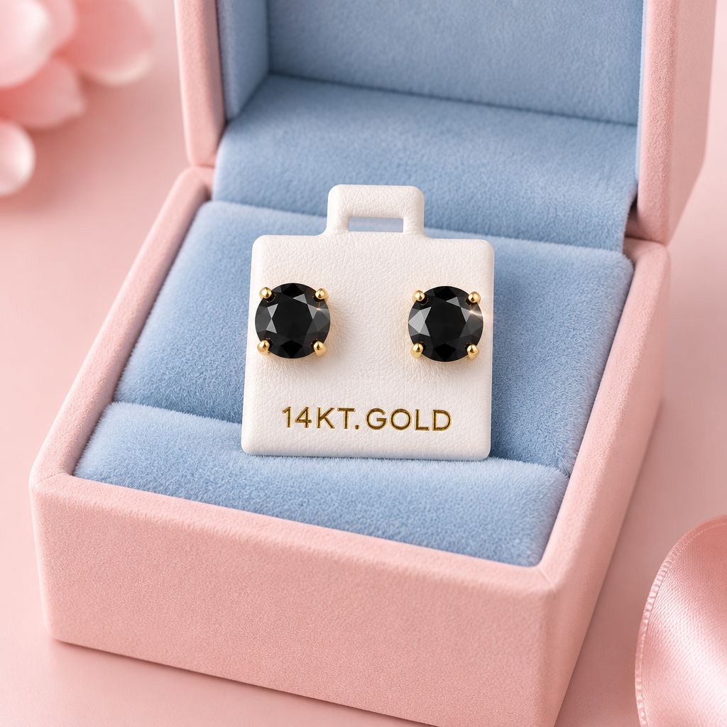 Broquel Redondo Zirconia Negro 8MM, Oro 14K. MXBroche de mariposa 
