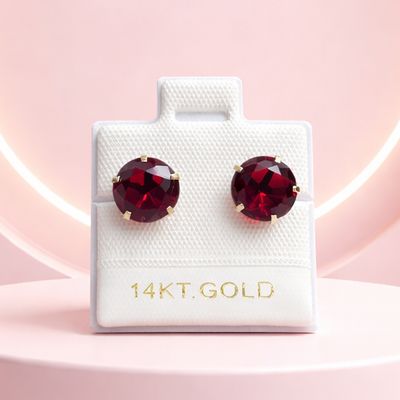 Broquel Redondo Zirconia Roja 8MM, Oro 14K. MX