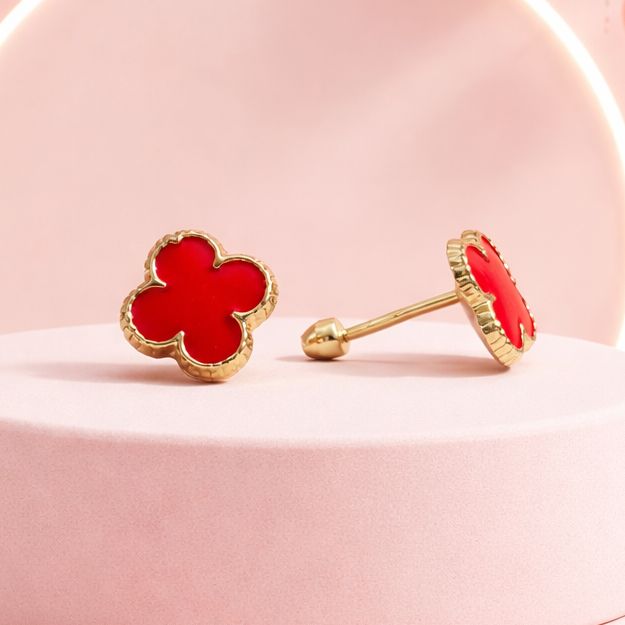 Broquel Trebol Rojo Oro 10K. MX