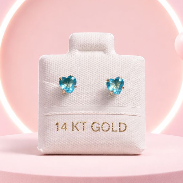 Broquel Corazon Aqua 3MM, Oro 14K