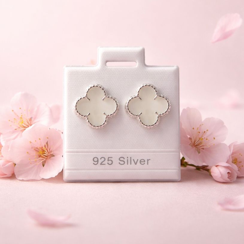 Broquel Trebol Blanco 9MM Esmaltado Plata 925 MX