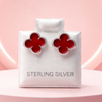 Broquel Trebol Rojo 9 MM Esmaltado Plata 925 MX