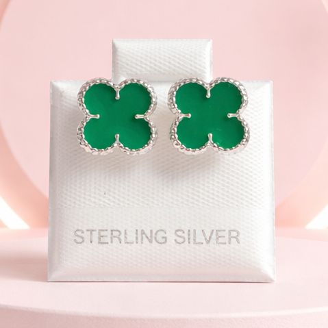 Broquel Trebol Verde 9MM Esmaltado Plata 925 MX