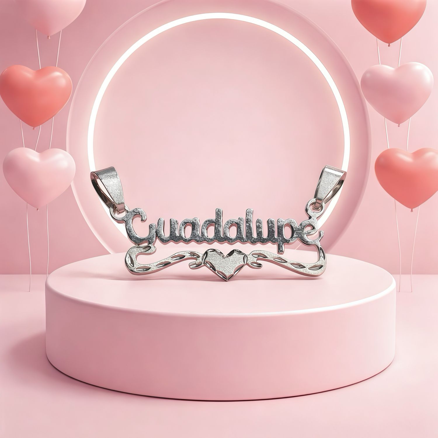 Dije Nombre Guadalupe Diamantado mide 3.5cm  Plata 925 MX