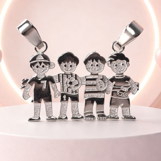 Dije cuatro Niños mide 4cm, Plata 925 Mx