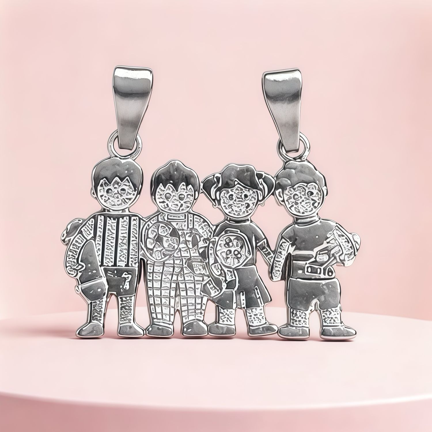 Dije Tres Niños una Niña 4cm Plata 925 Mx