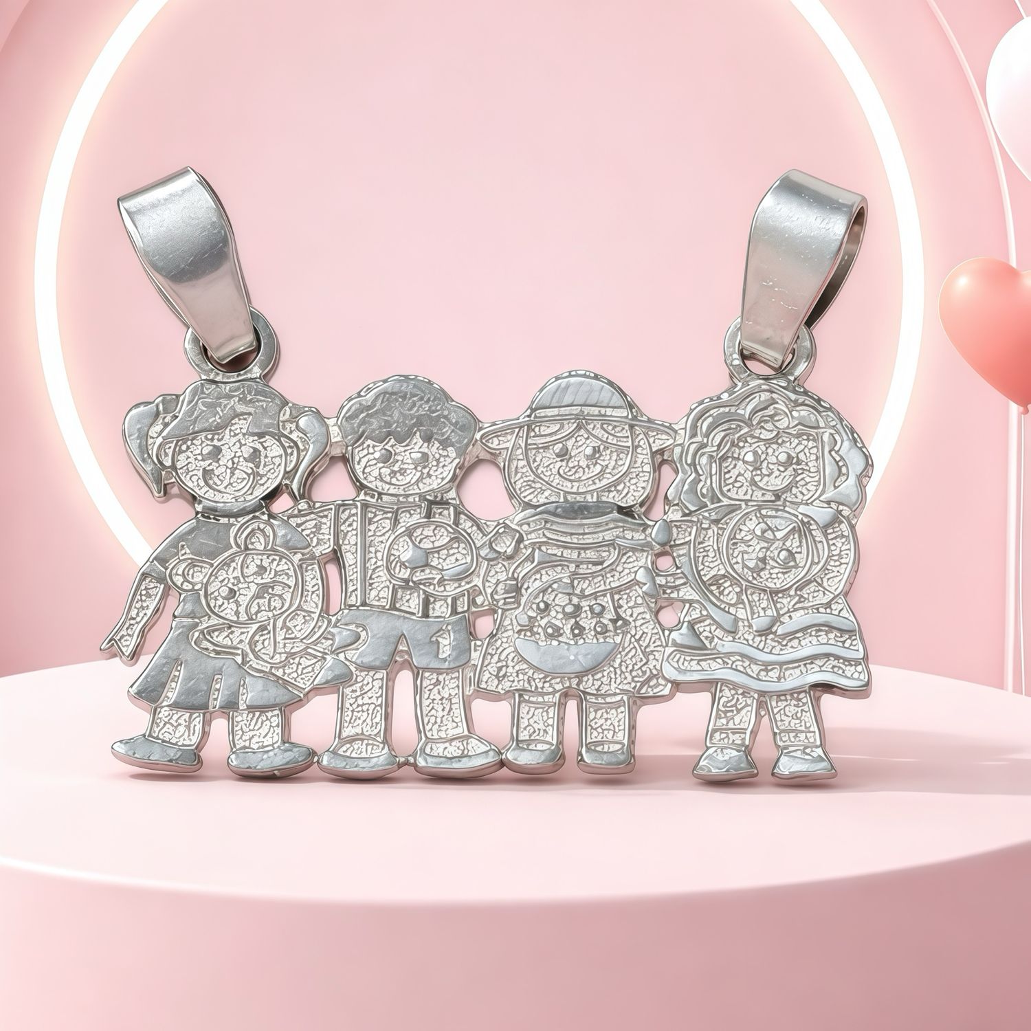 Dije Tres Niñas y un Niño Plata 925 MX