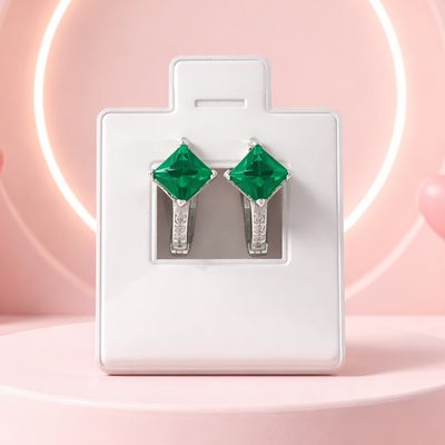 Huggies corte princesa zirconia Verde 2cm Plata 925 MX 