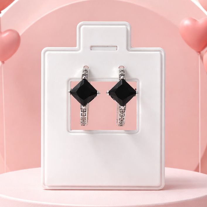 Huggie Corte Princesa zirconia Negra 2cm Plata 925 MX