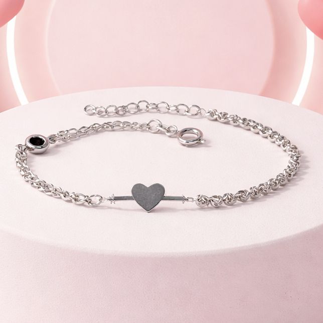 Pulsera Corazon Flecha, mide 7.5" de largo, Plata 925 MX