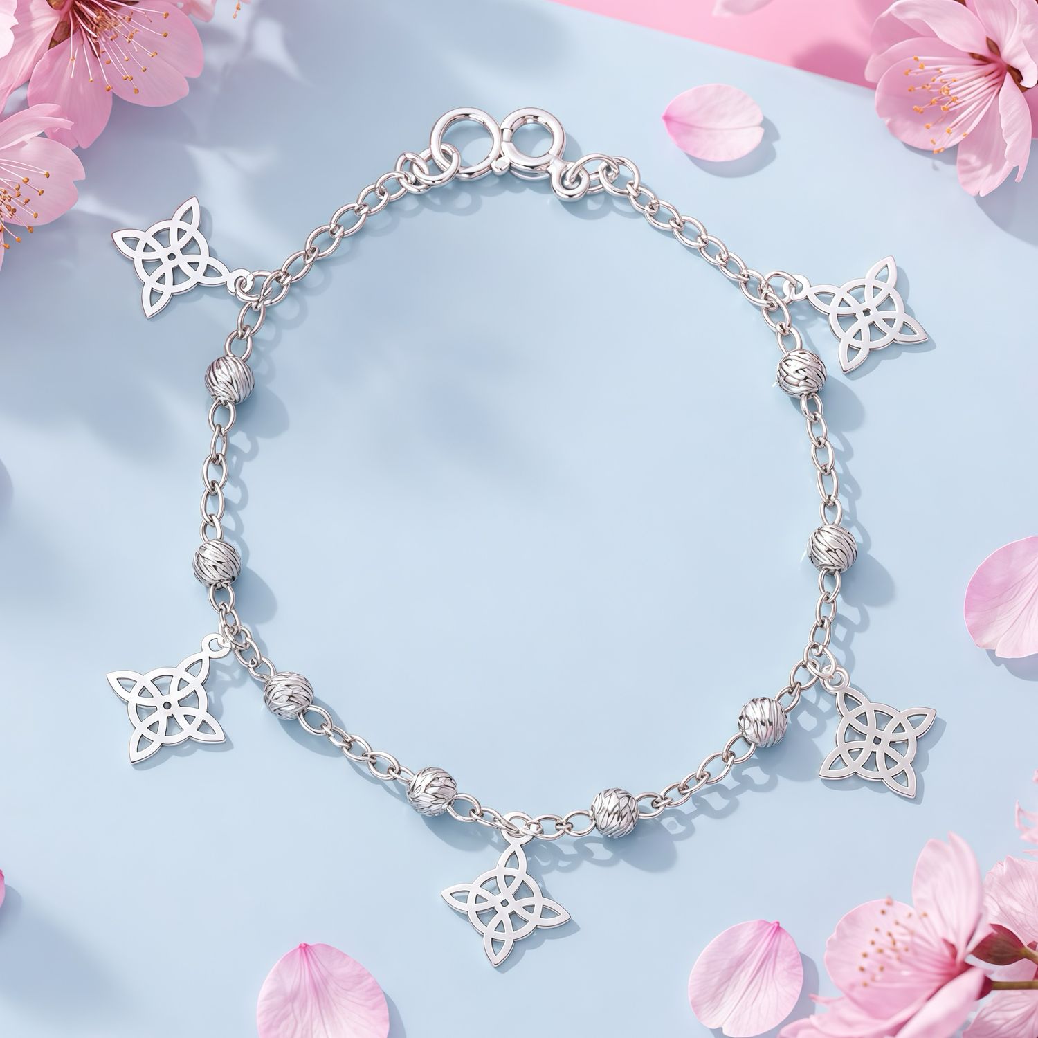 Pulsera Nudo de Bruja y Bola Facetada , mide 7.5" de largo, Plata 925 MX