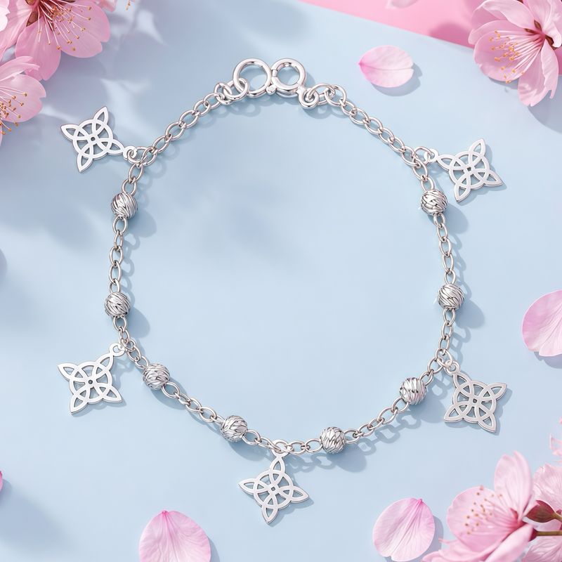 Pulsera Nudo de Bruja y Bola Facetada , mide 7.5" de largo, Plata 925 MX