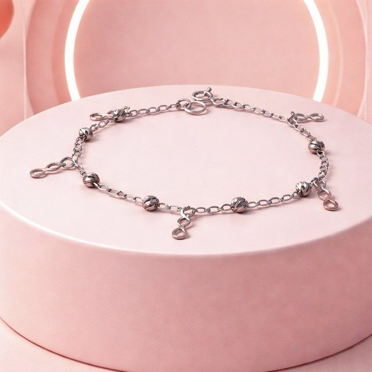 Pulsera Infinitos y Bola Facetada , mide 7.5" de largo, Plata 925 MX