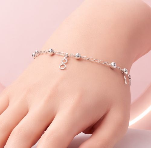Pulsera Infinitos y Bola Facetada , mide 7.5" de largo, Plata 925 MX